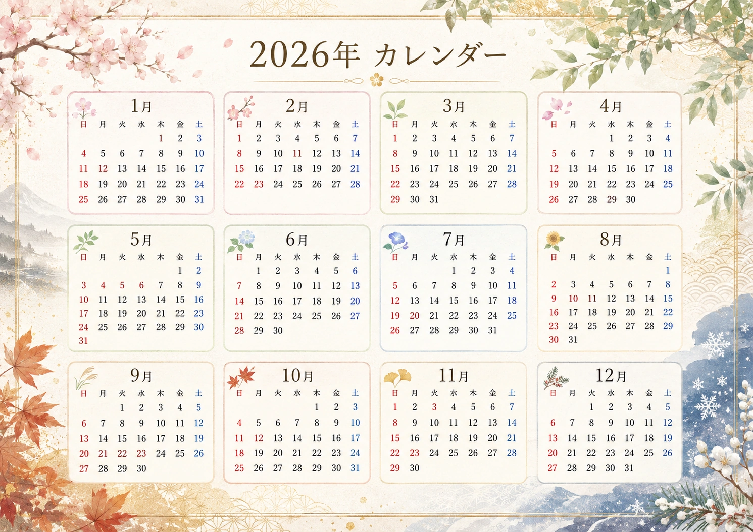 2026年画像カレンダー プレミアムテンプレート10